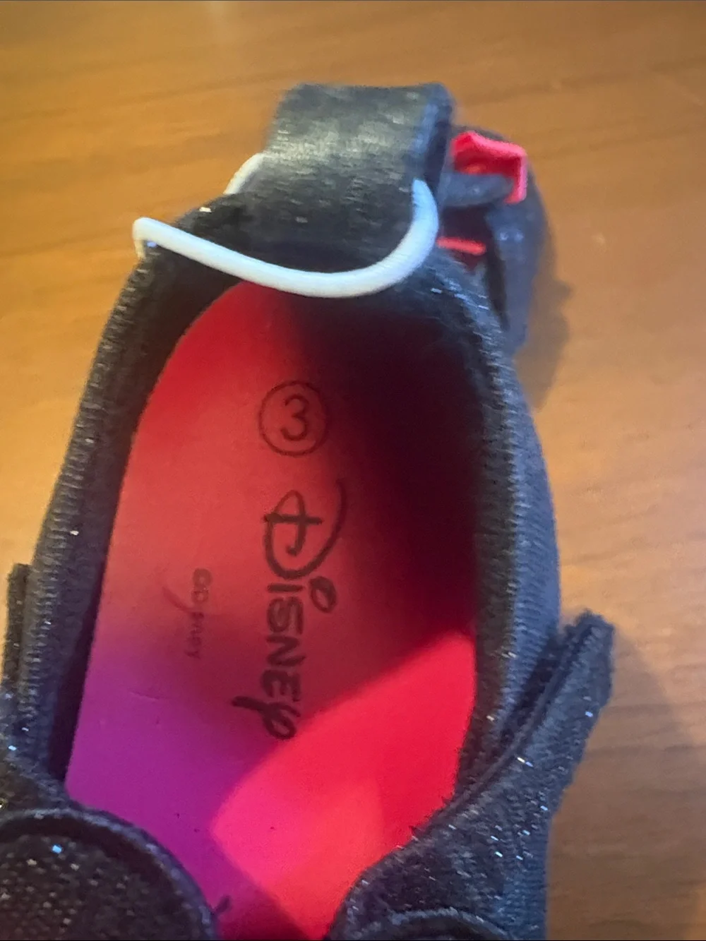 Disney Black Glitter Baby Shoes with Hot Pink Bow